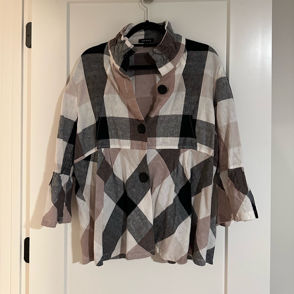 Damee 2X Black/Tan/White Plaid Wire Collar 3/4
Sleeve Polyester Shirt J…